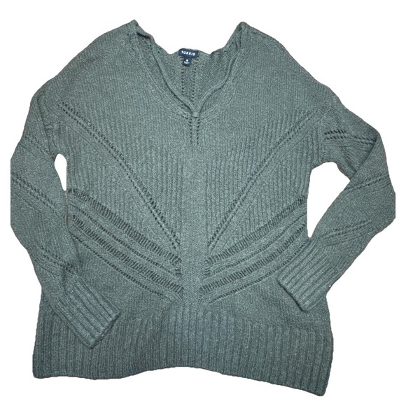 torrid Sweaters - Torrid Olive Green‎ Strappy Neck Pointelle Pullover Sweater 0